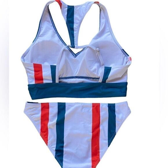 Multi Color Verticle Stripe V-Neck Longline Bikini Size Small - Picture 2 of 9